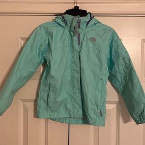 North Face girls rain jacket with hood. Size XS (6).